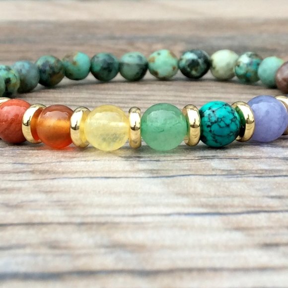 Chakra bracelet with African Turquoise, Rainbow bracelet, healing bracelet - Picture 3 of 9